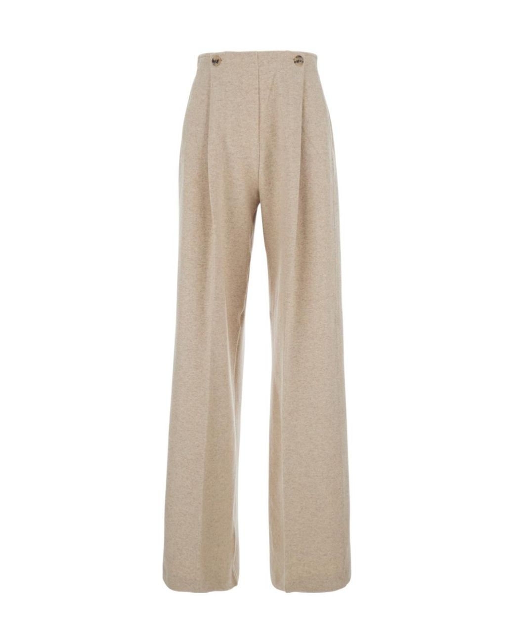 Max Mara Natural Trousers With Pleats And Logo