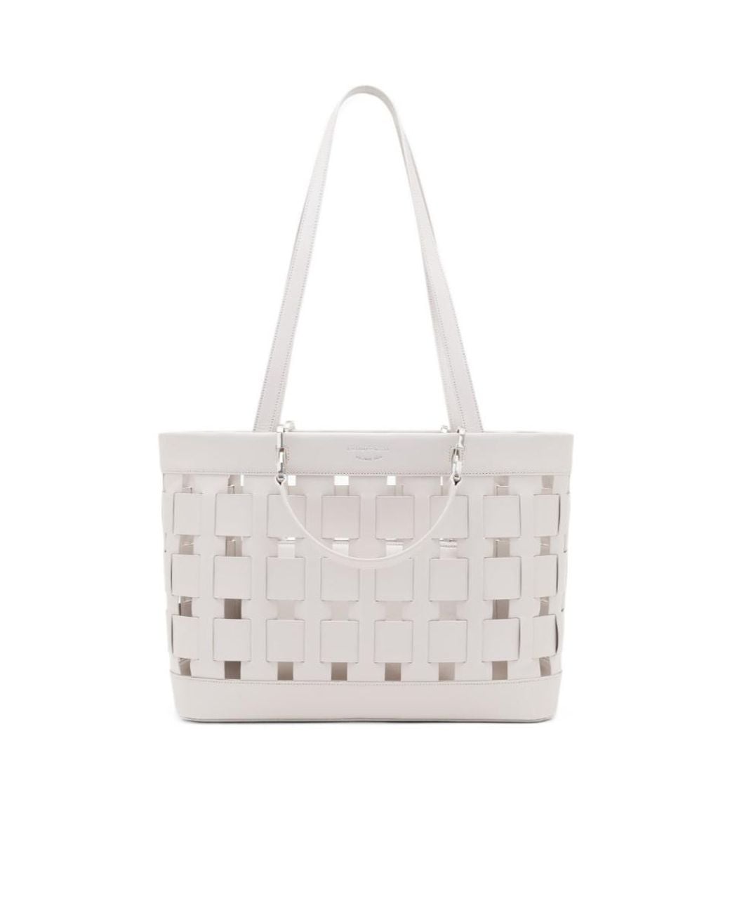 Emporio Armani White Tote Bag With Woven Design Double Handles And Pouch