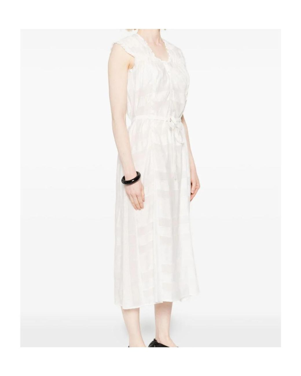 Low Classic White Tie-Waist Midi Dress