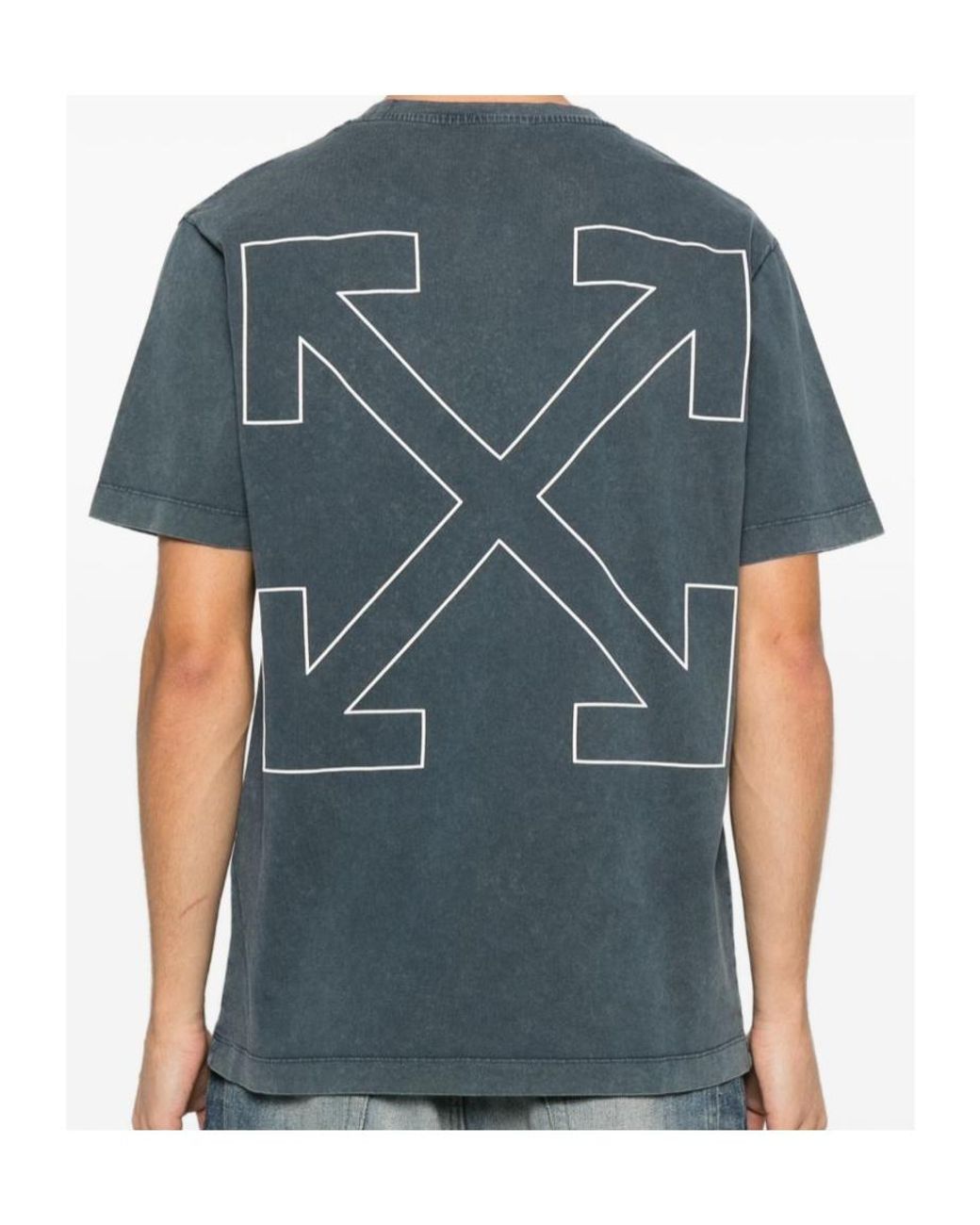 Off-White c/o Virgil Abloh Blue Outline-Arrow Logo-Print T-Shirt for men