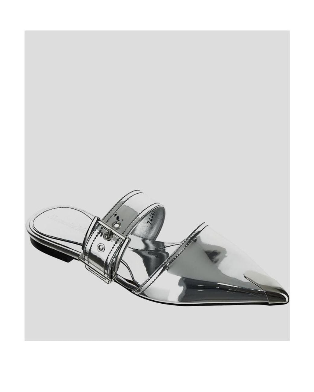 McQueen White Pointed Toe Buckled Mules