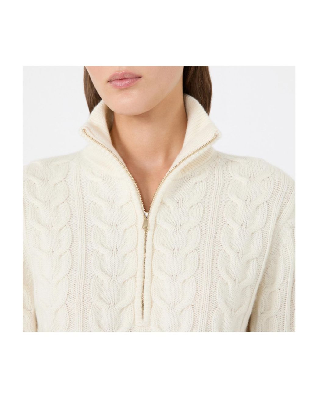 Max Mara White Libero Zip Detailed High Neck Jumper