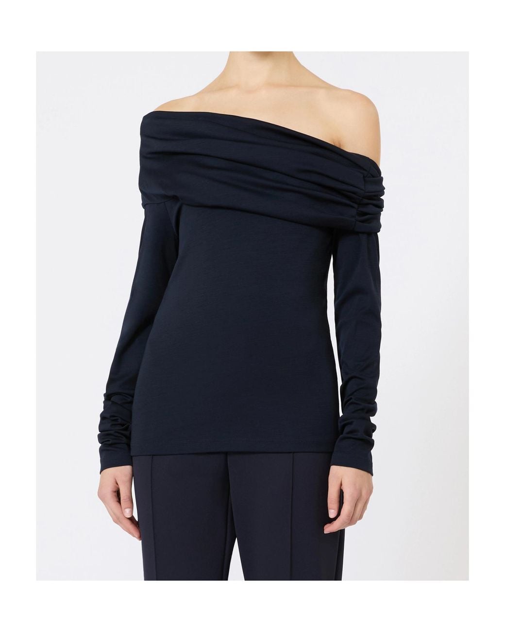 Max Mara Black Off-The-Shoulder Long-Sleeve Top