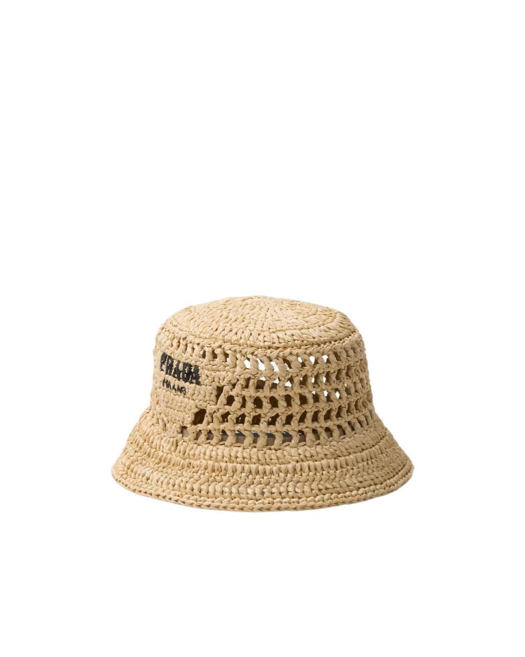 Prada Natural Logo Detailed Interwoven Bucket Hat