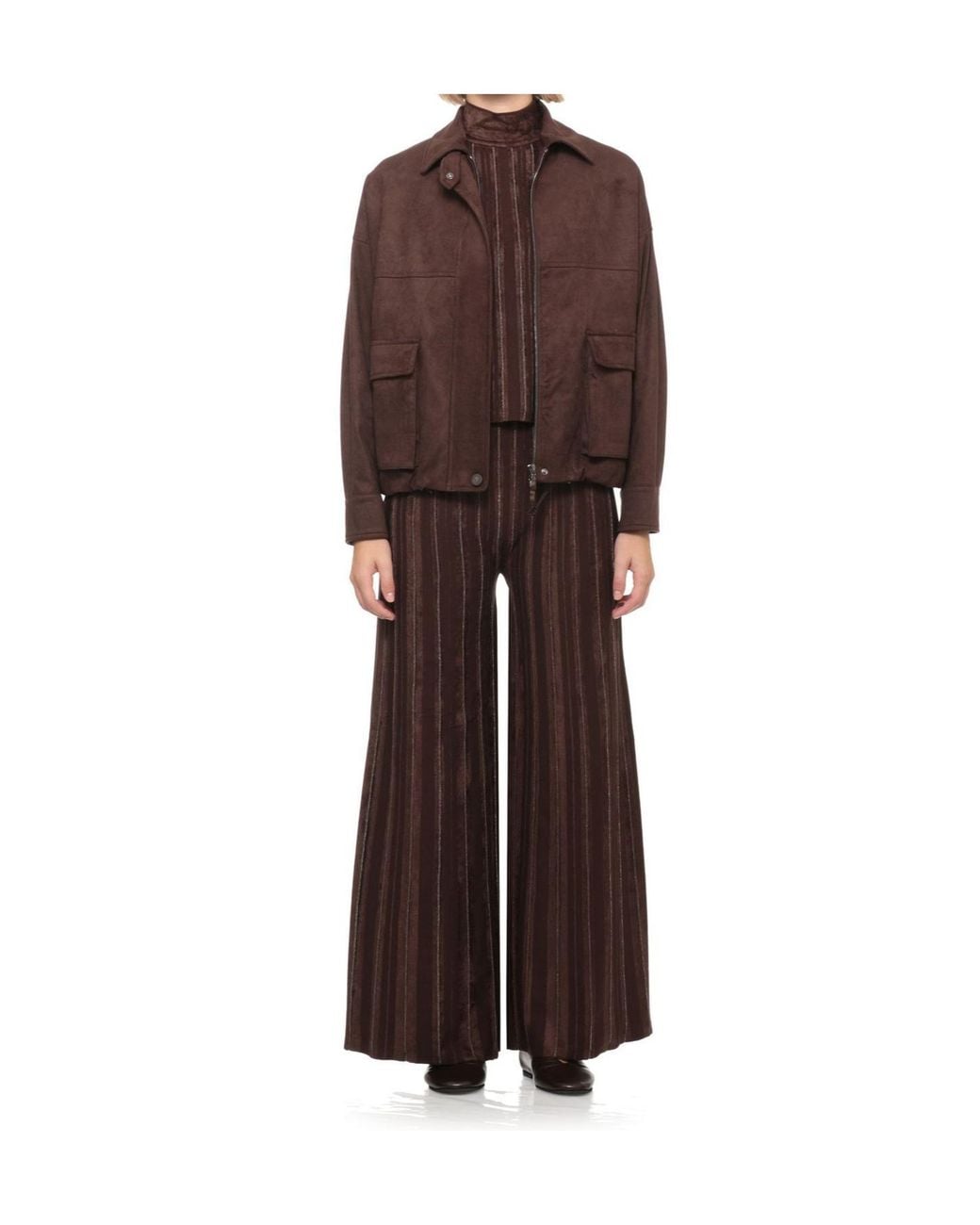 D.exterior Brown Striped High-Neck Sleeveless Top
