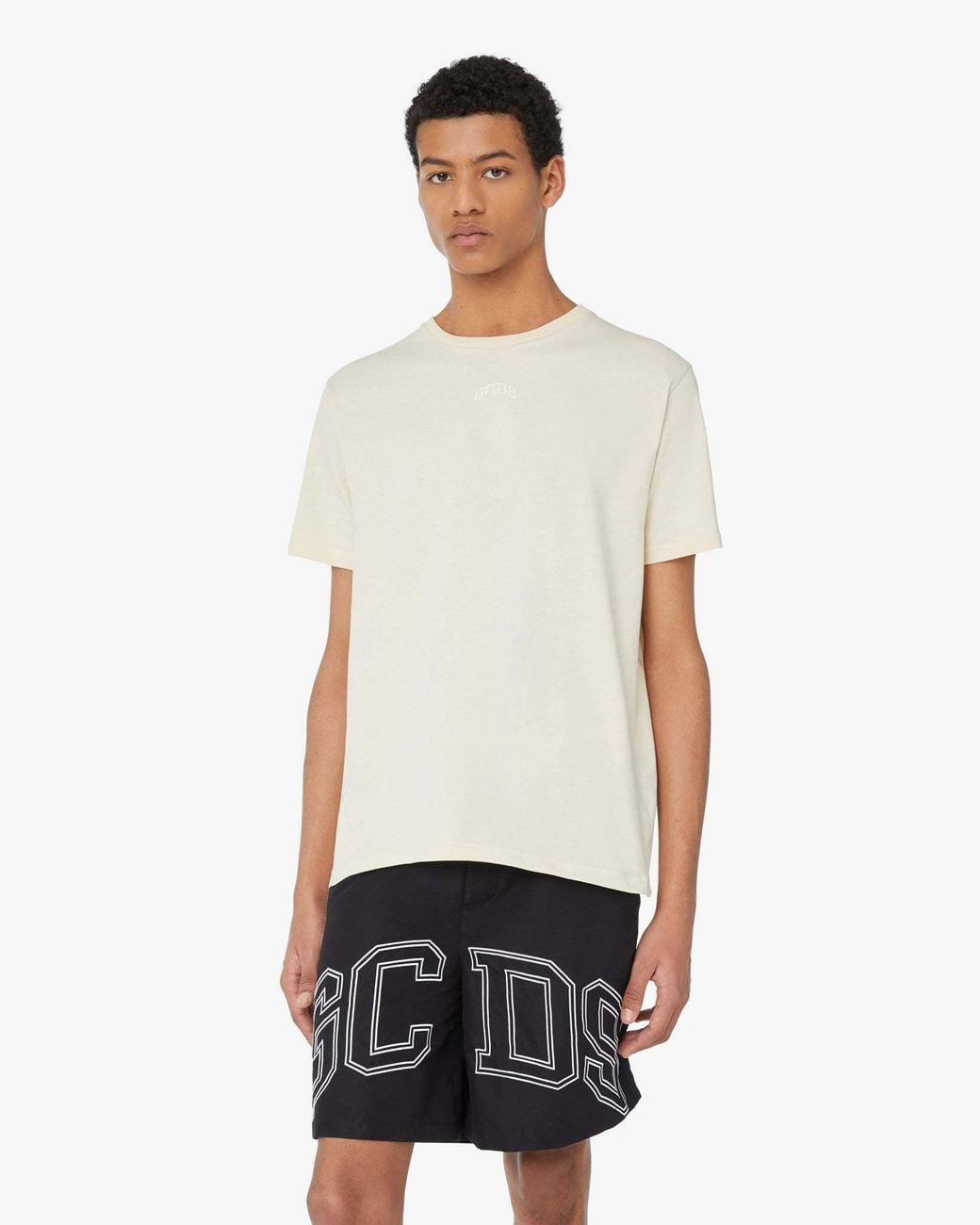 Gcds White Logo-Embroidered Cotton T-Shirt for men