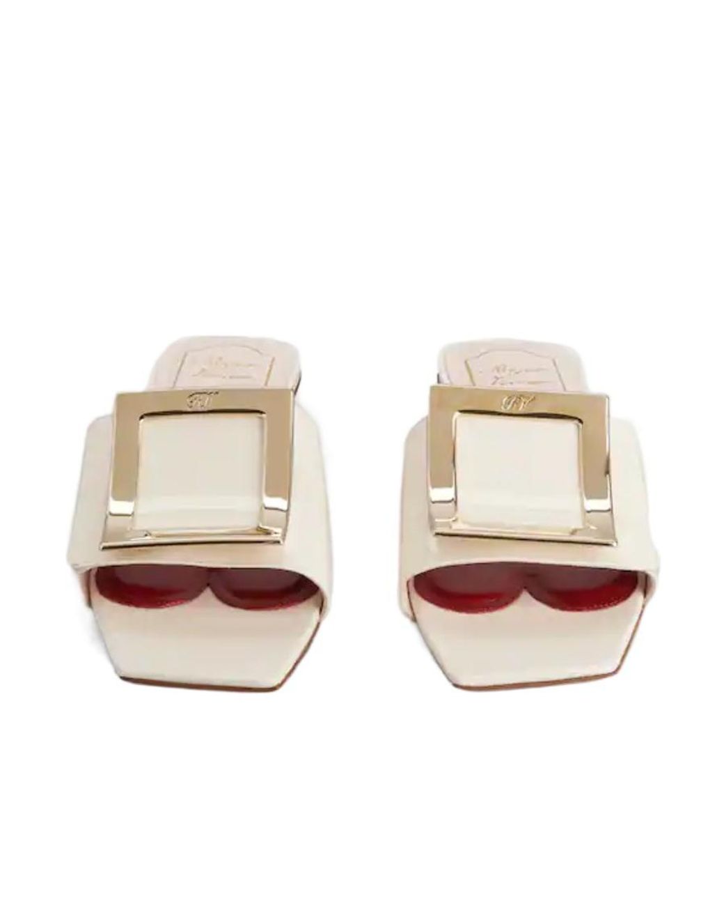 Roger Vivier White Belle Vivier Metal Buckle Mules