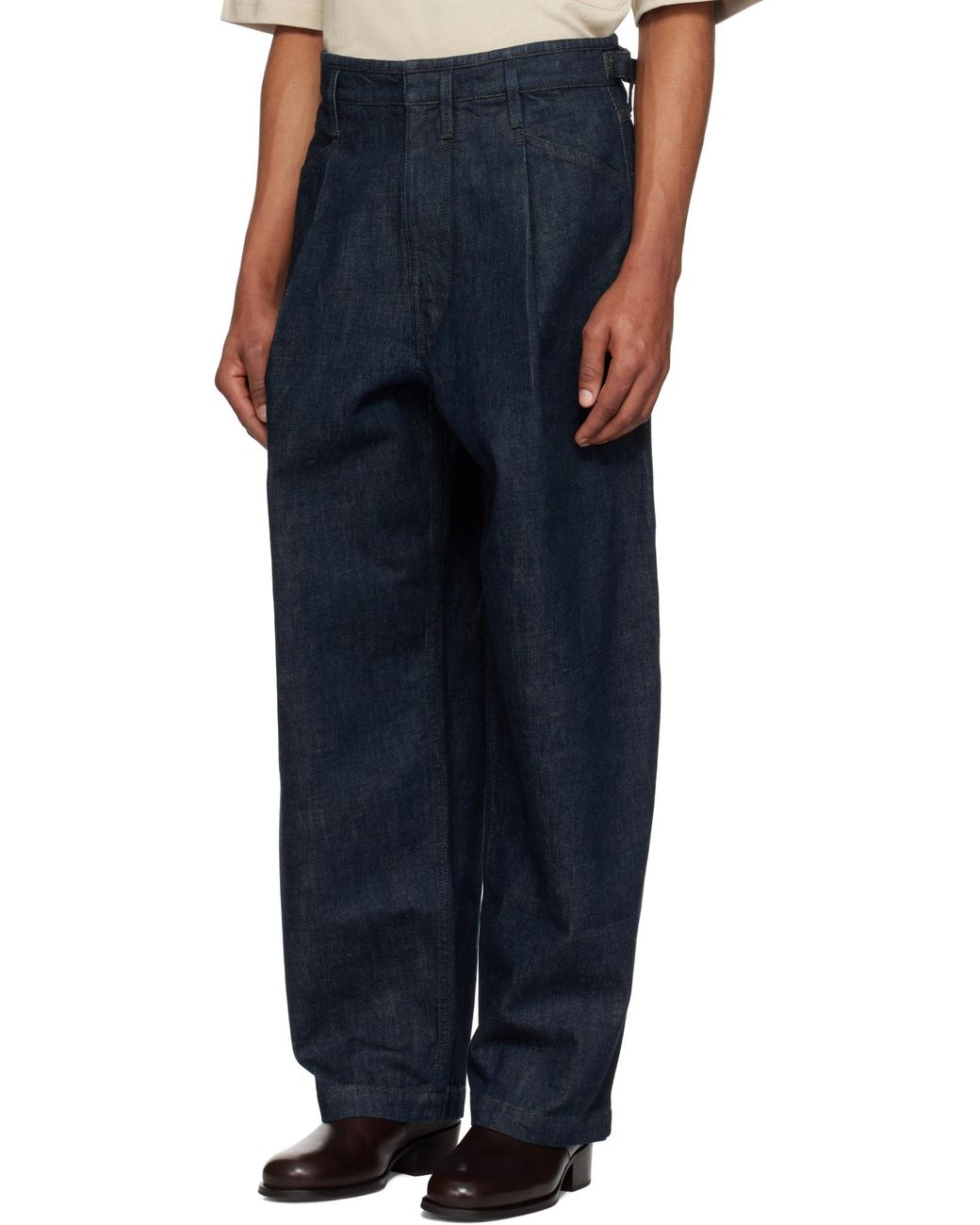 Lemaire Blue Pleated Workwear Jeans for men