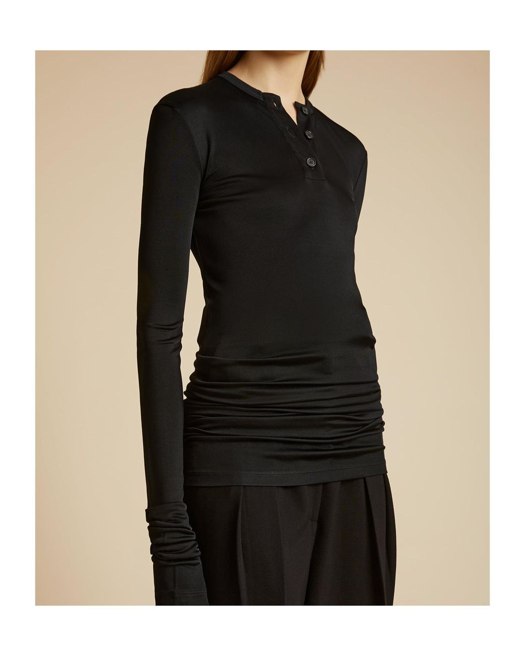 Khaite Black Long-Sleeved Button T-Shirt