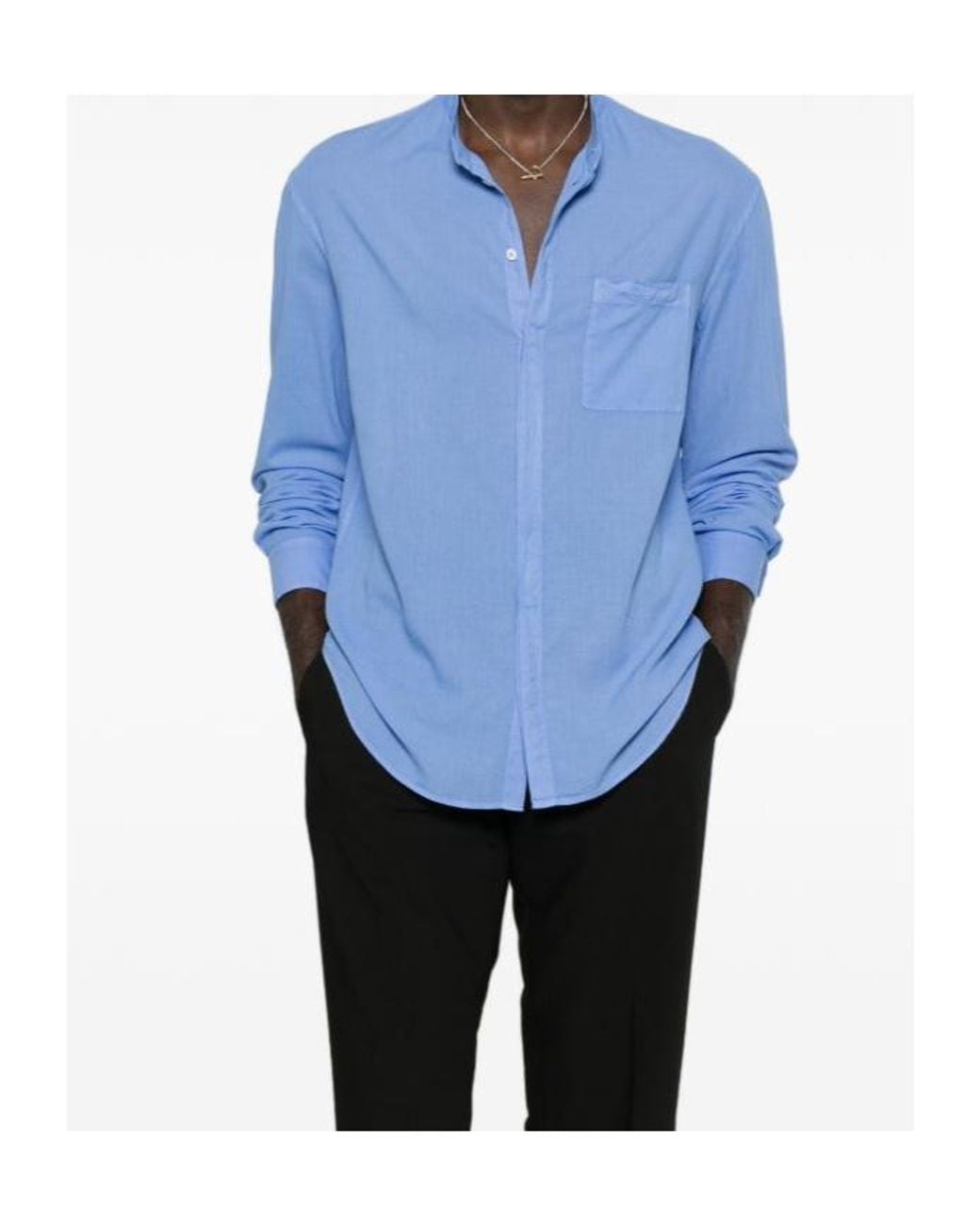 Emporio Armani Blue Mandarin-Collar Chest-Pocket Shirt for men