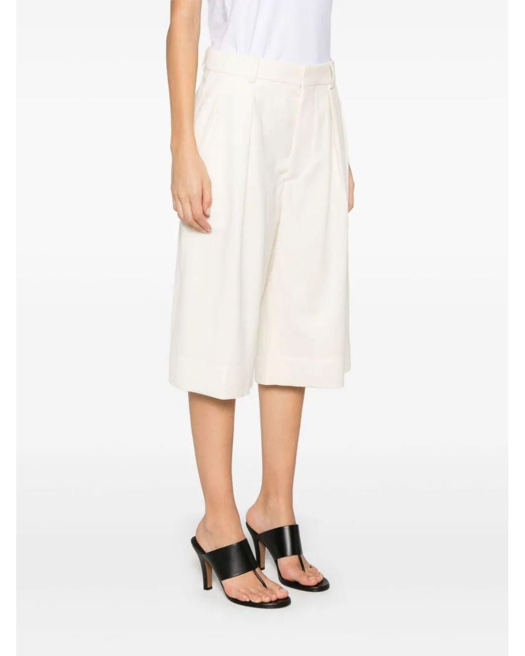 Wardrobe NYC White Pleated Detail Shorts