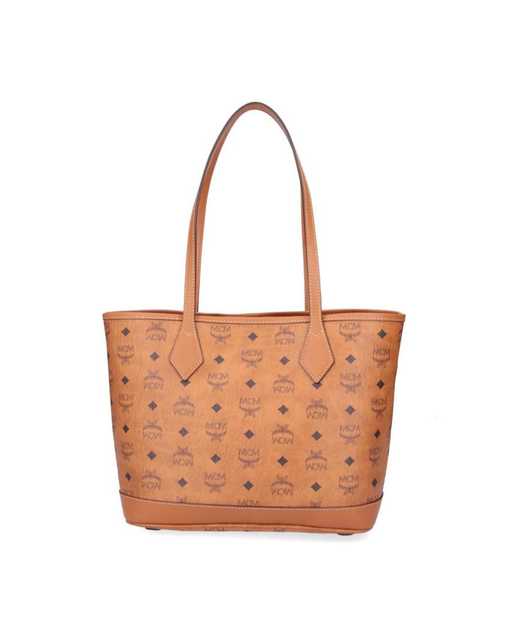 MCM Brown Logo Plaque Monogram Tote Bag