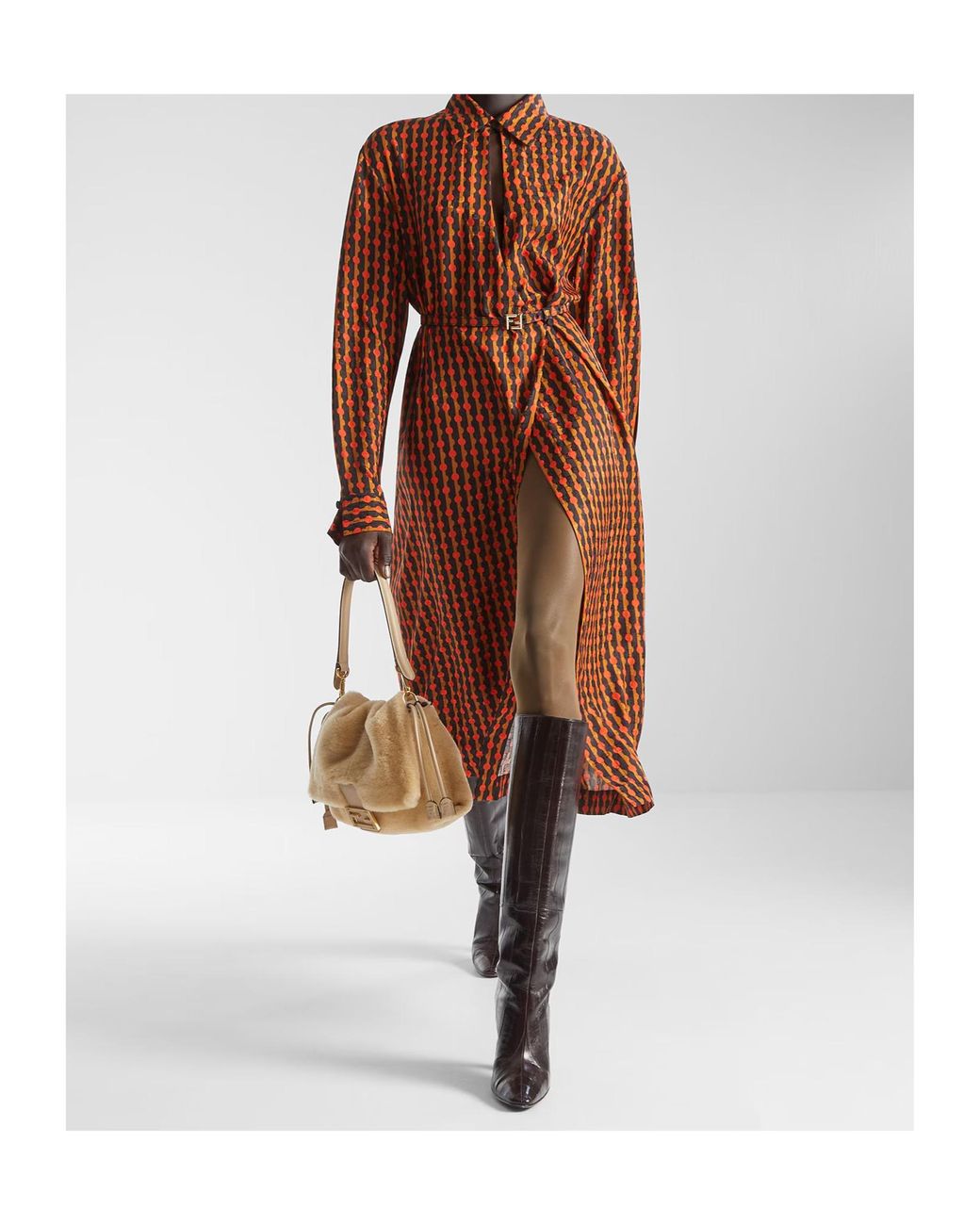 fendi brown dress And Dots Jacquard Silk in fendi gold dress
