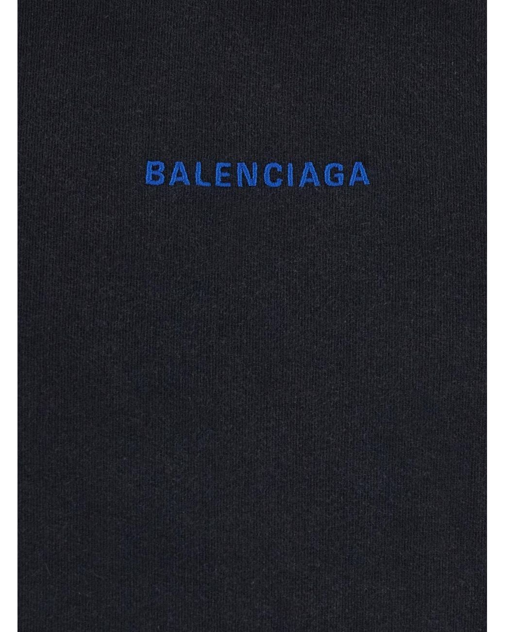Balenciaga Blue Logo Embroidered Hoodie for men