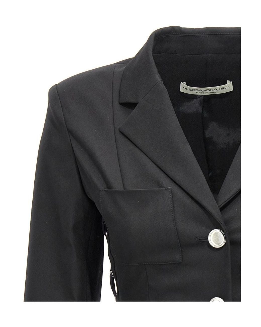 Alessandra Rich Black Single Breast Lace-Up Blazer Jacket