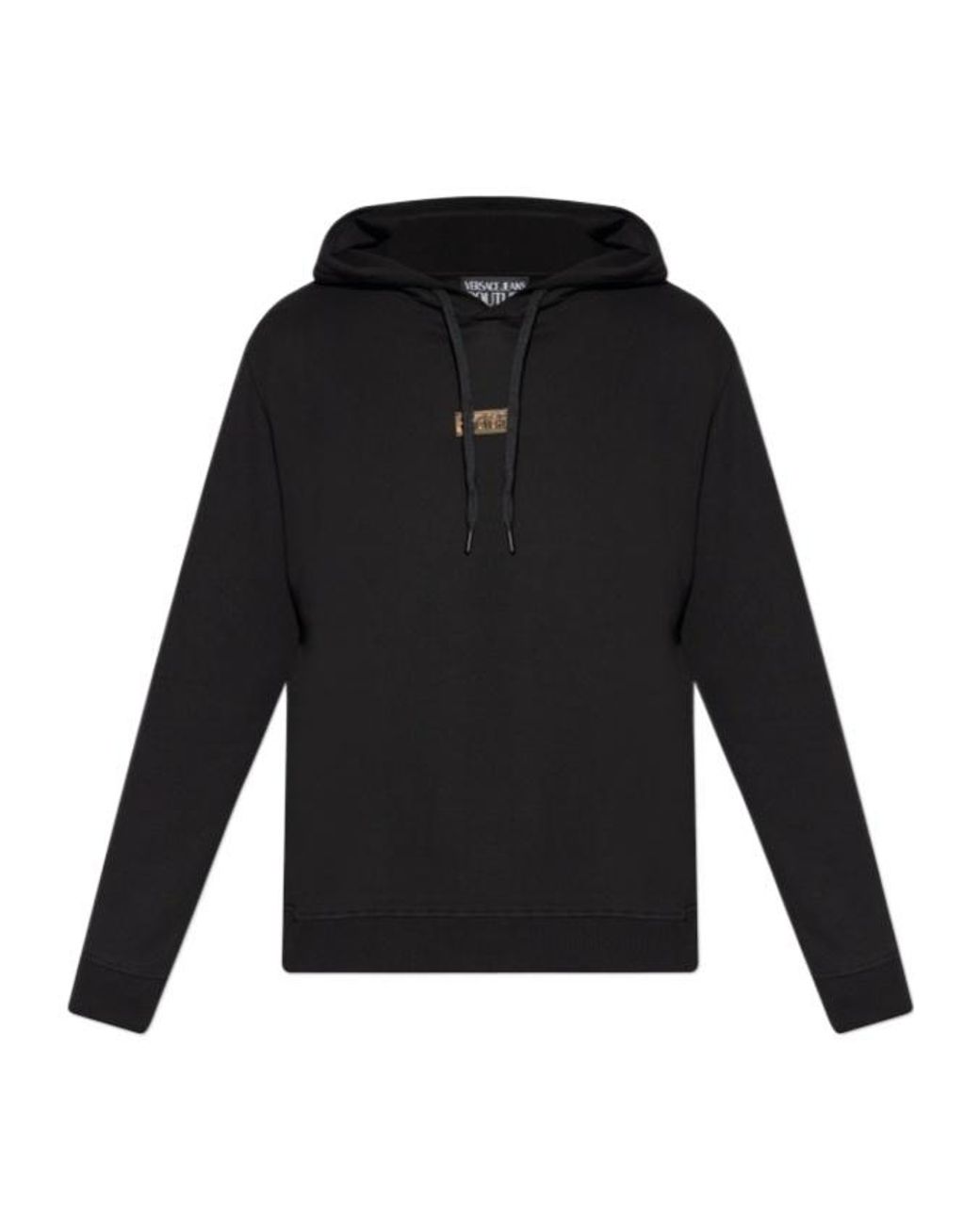 Versace Jeans Black Couture Logo Plaque Drawstring Hoodie for men