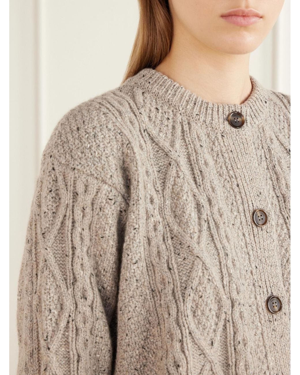 Magda Butrym Natural Cable-Knit Cashmere And Cotton-Blend Cardigan