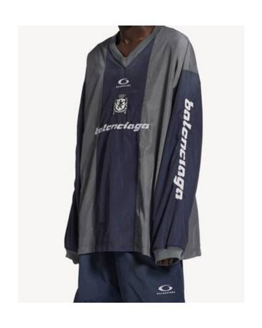 Balenciaga Blue Logo Embroidered V-Neck Sweatshirt for men