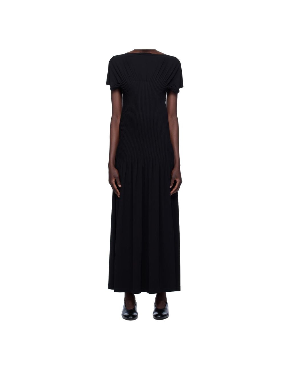 Totême Black Pleated Jersey Dress