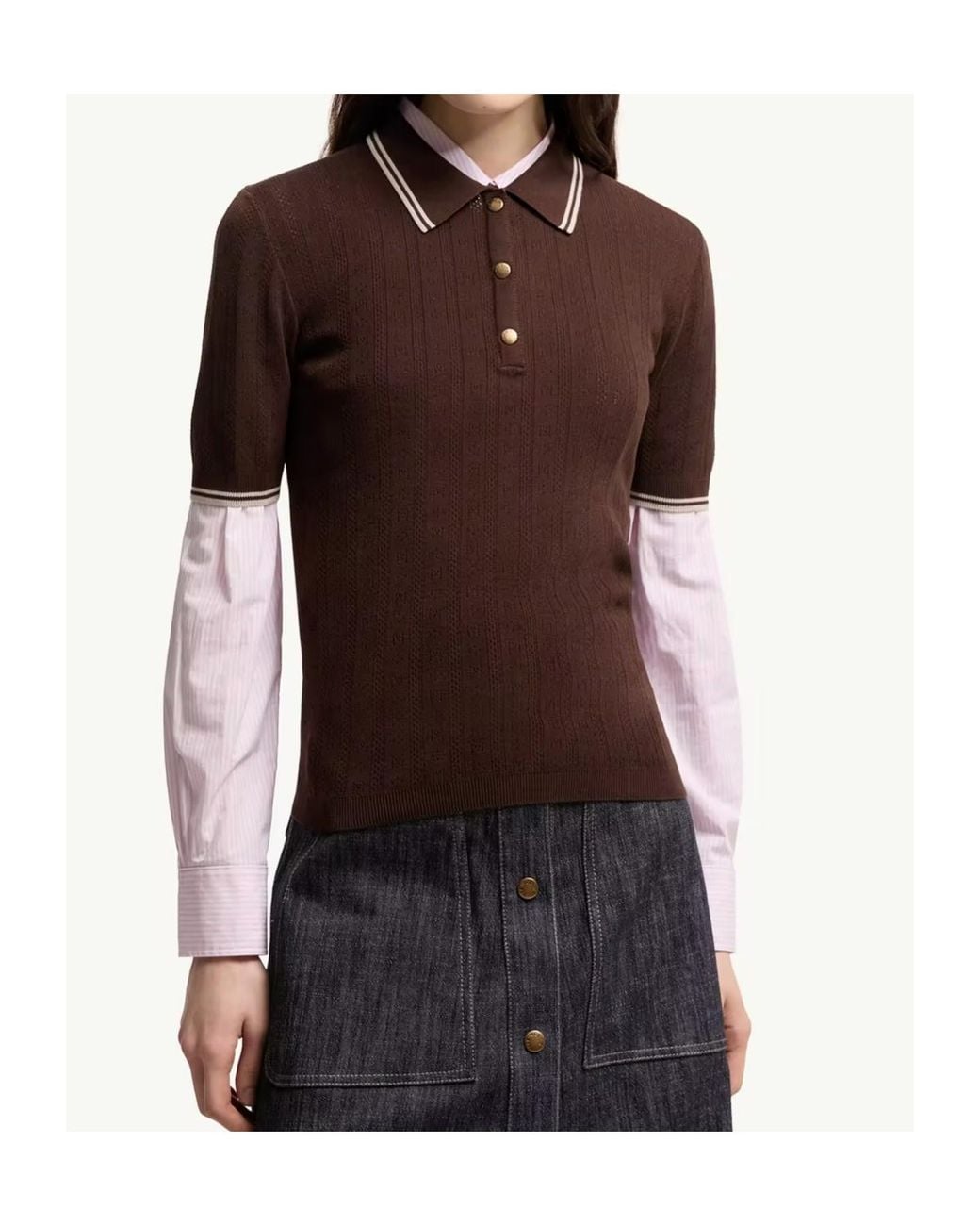 Moncler Brown Ribbed Knit Polo Top