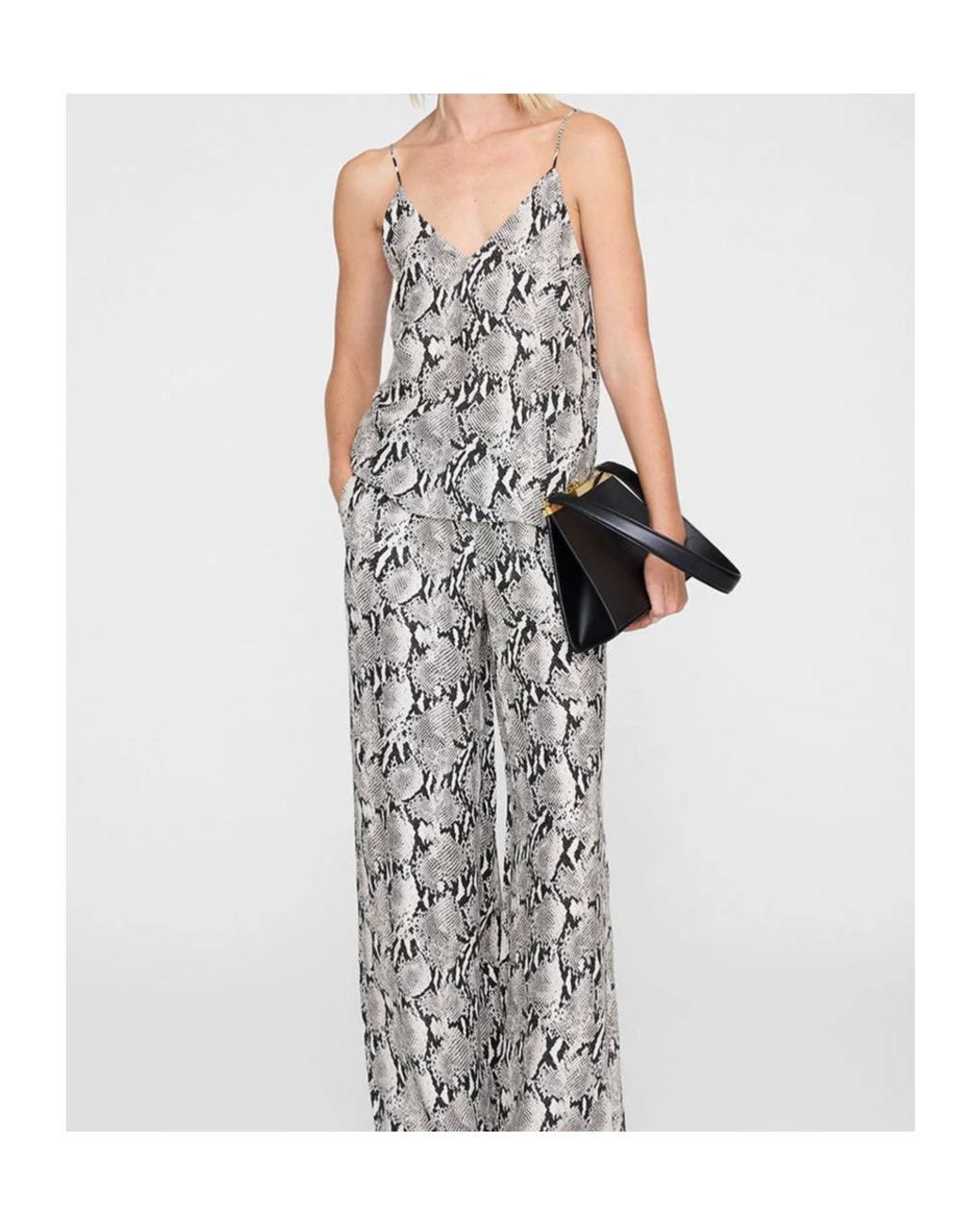 Anine Bing Gray Python V-Neck Top