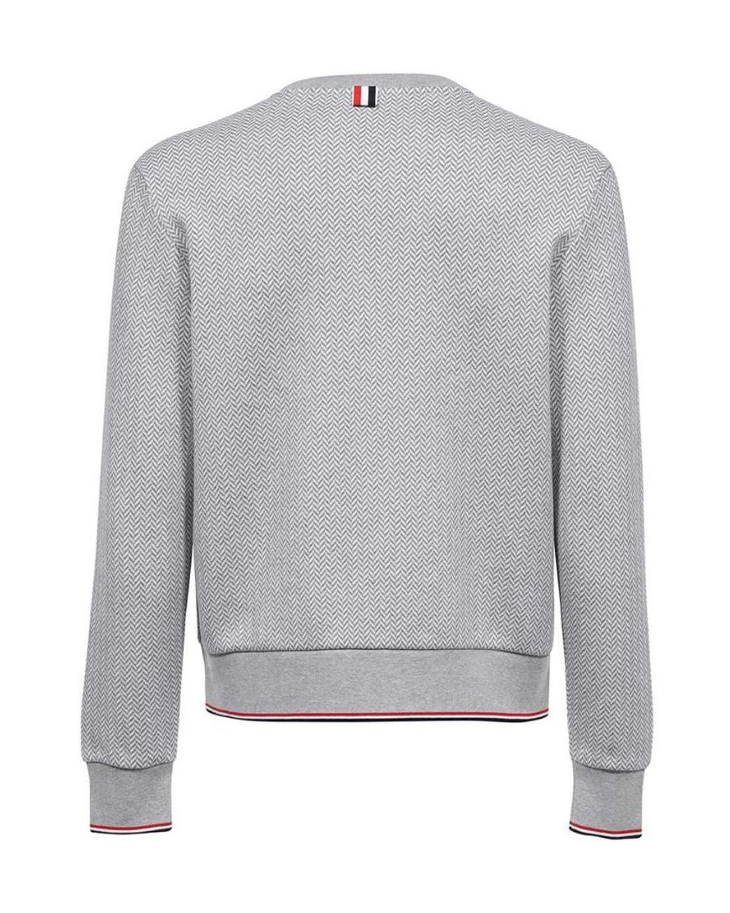 Thom Browne Gray Herringbone Pattern Crewneck Sweater for men