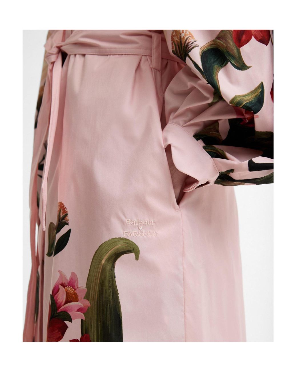 Barbour Pink X Farm Rio Bromelia Showerproof Trench Coat