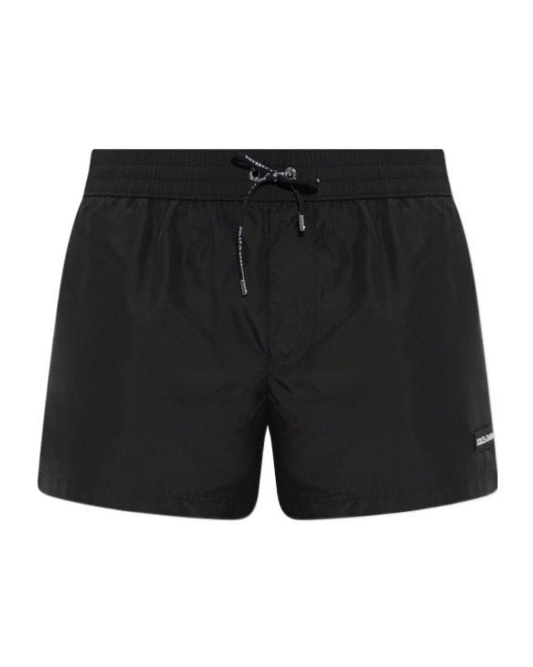 Dolce & Gabbana Black Logo Patch Drawstring Swim Shorts for men