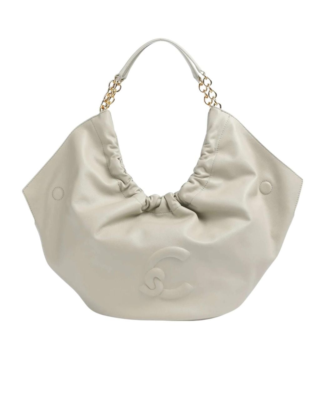 Coccinelle Gray Smash Chain-Link Gathered Leather Tote Bag
