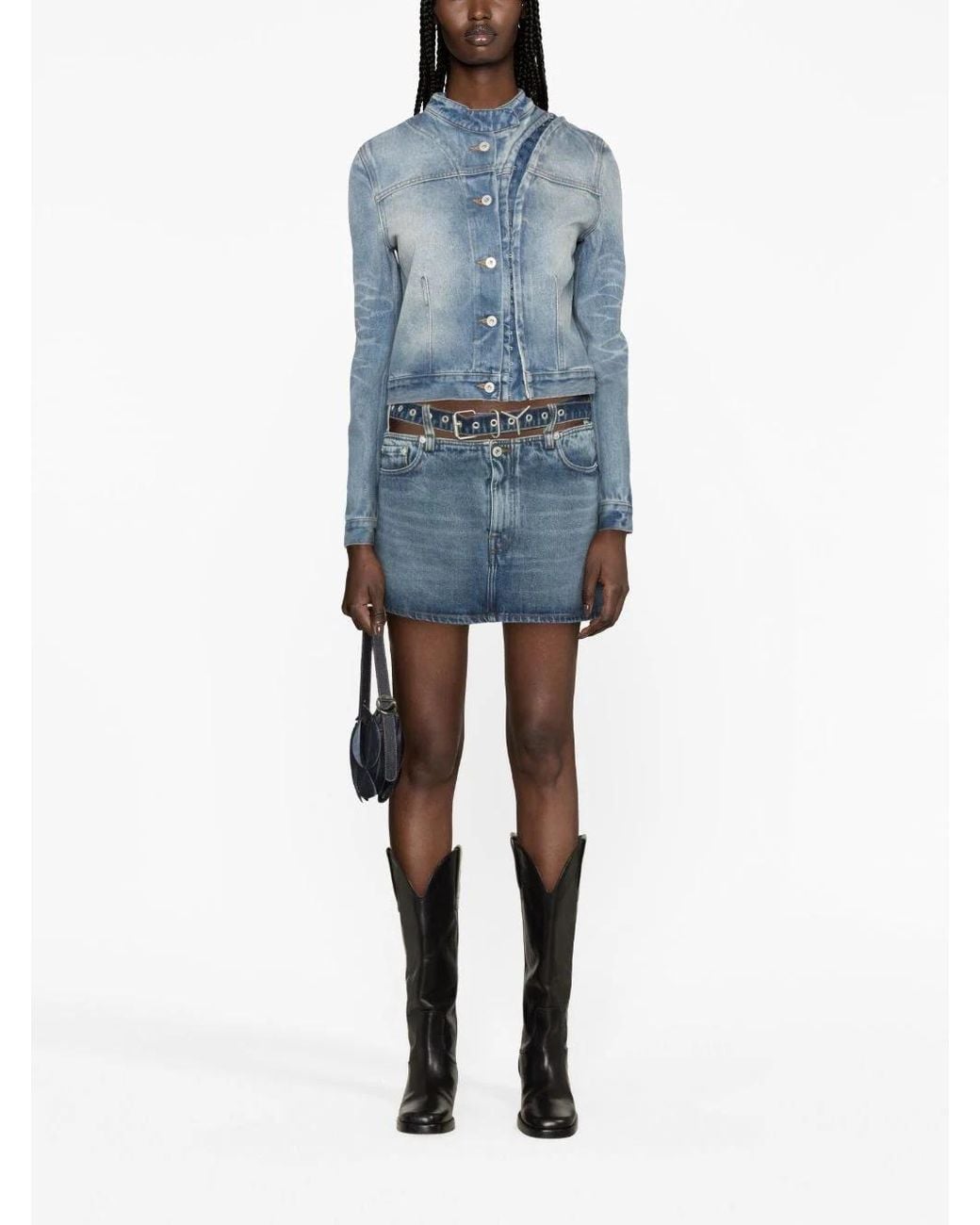 Y. Project Blue Y Belt Logo Patch Denim Skirt