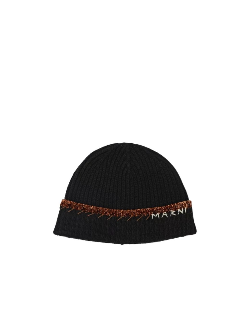 Marni Black Logo Embroidered Knitted Beanie for men
