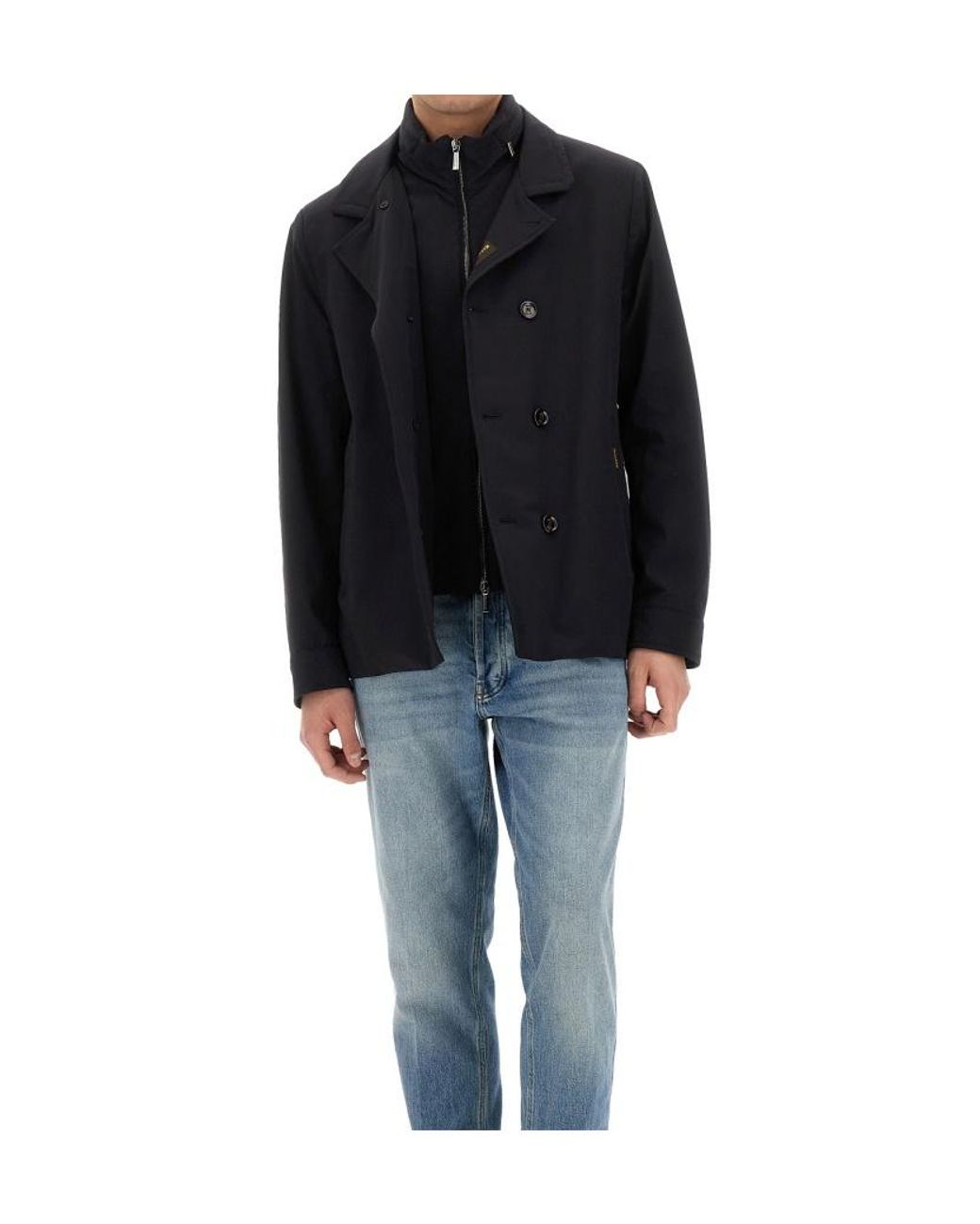 Moorer Blue Volmer-Kn Double-Breasted Peacoat for men