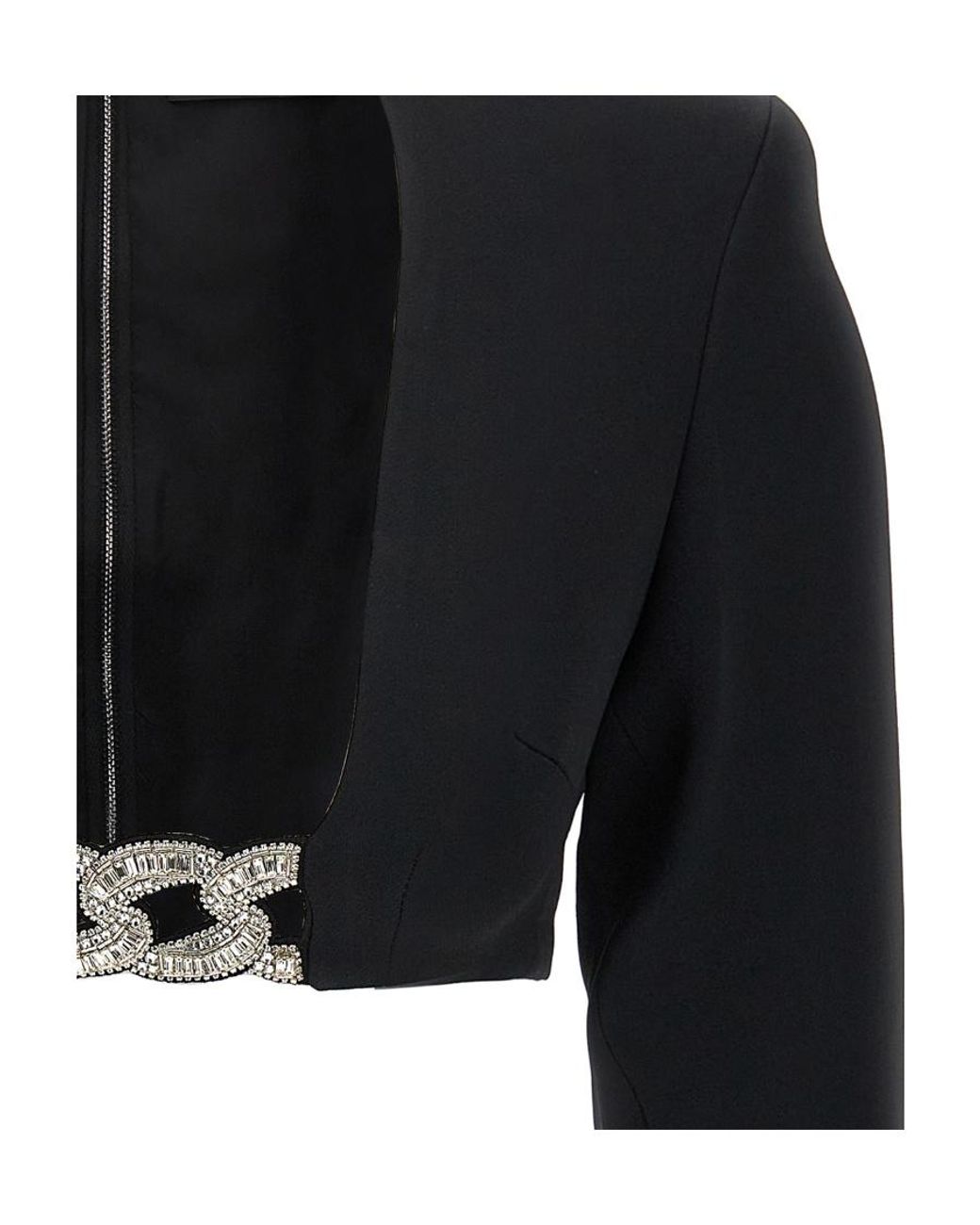 David Koma Black Chain Embellished Square-Neck Cropped Jacket