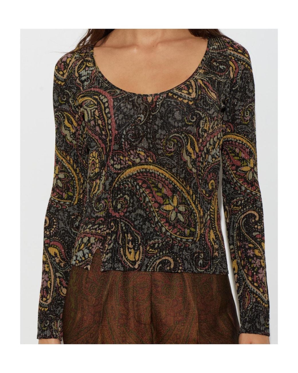 Etro Black Paisley Metallic Knit Top