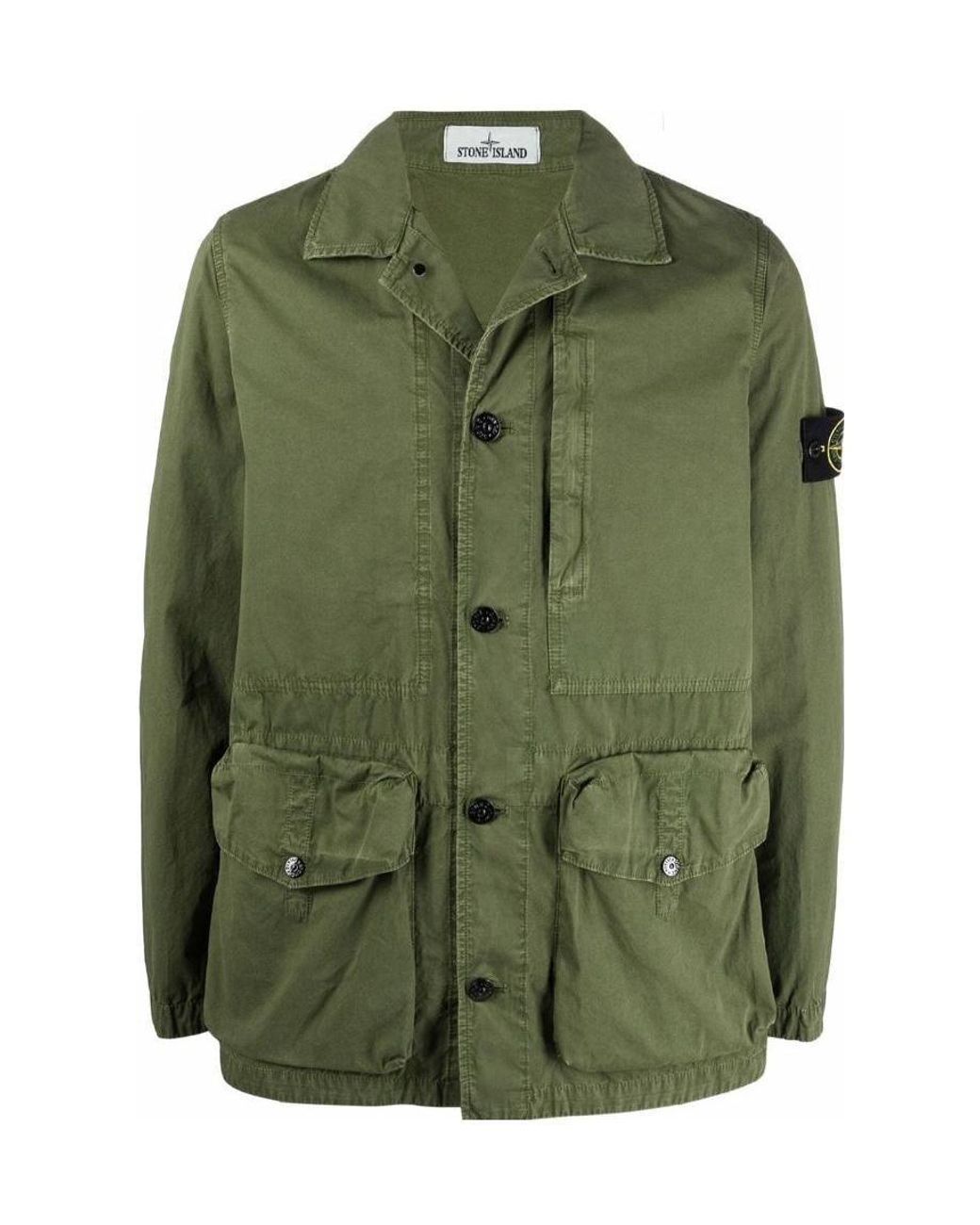 Stone Island Green Logo-Patch Button-Fastening Jacket for men