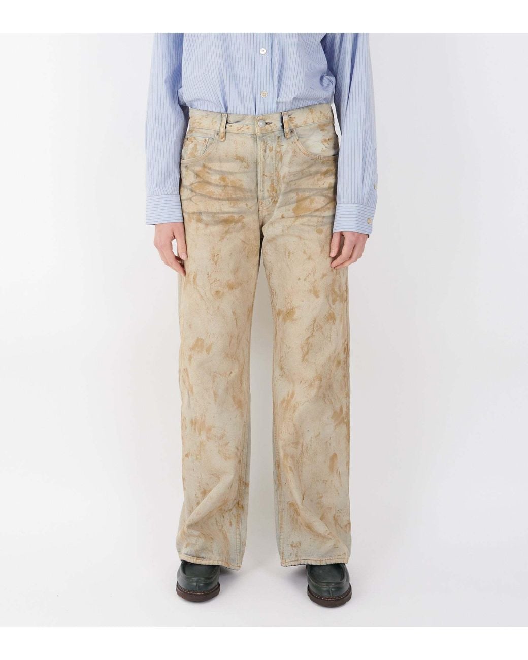 Acne Natural Patch Denim Wide-Leg Jeans