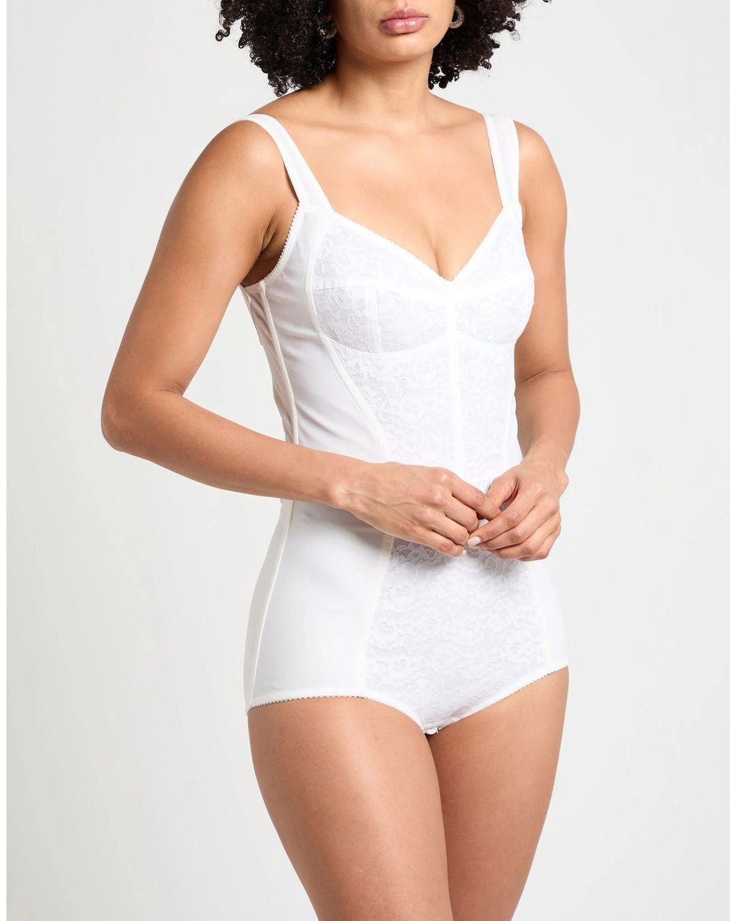 Dolce & Gabbana White Solid Lace Sleeveless Bodysuit