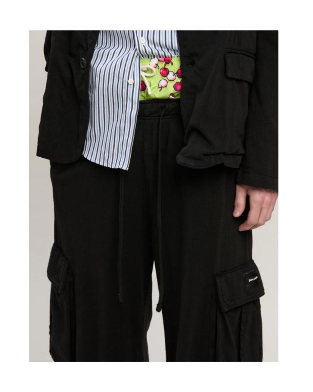 Palm Angels Black Wide Leg Drawstring Cargo Pants for men