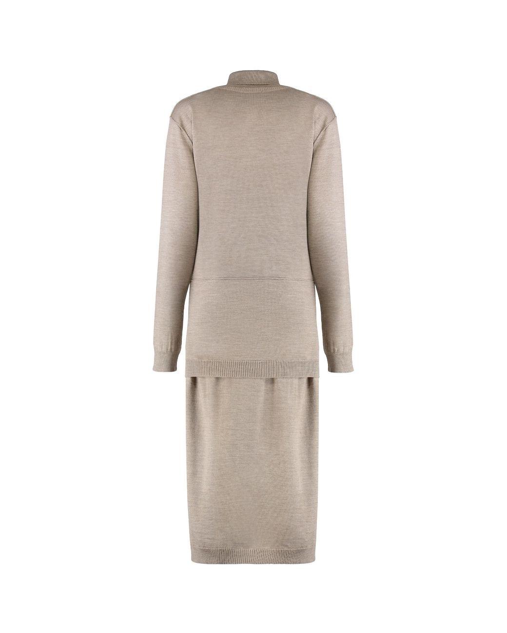 Lemaire Natural Trompe L'Oeil Turtleneck Belted Midi Dress