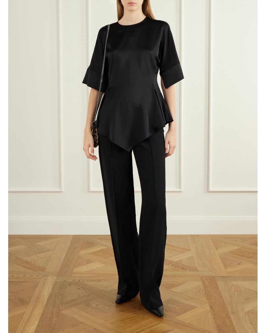 Stella McCartney Black Handkerchief-Sleeve Satin Top