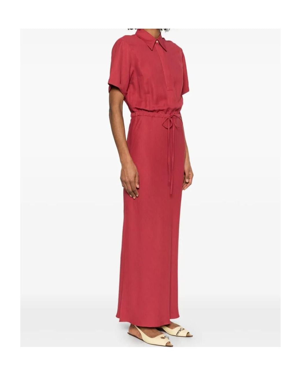 Brunello Cucinelli Red Drawstring Waist Maxi Dress