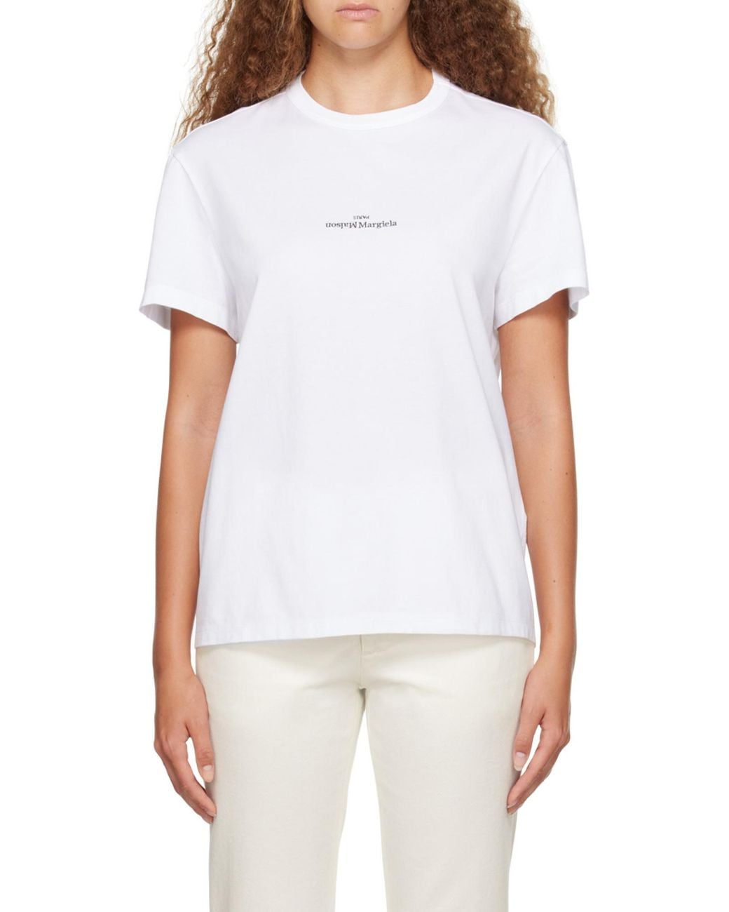 Maison Margiela White Logo Embroidered Crewneck T-Shirt for men