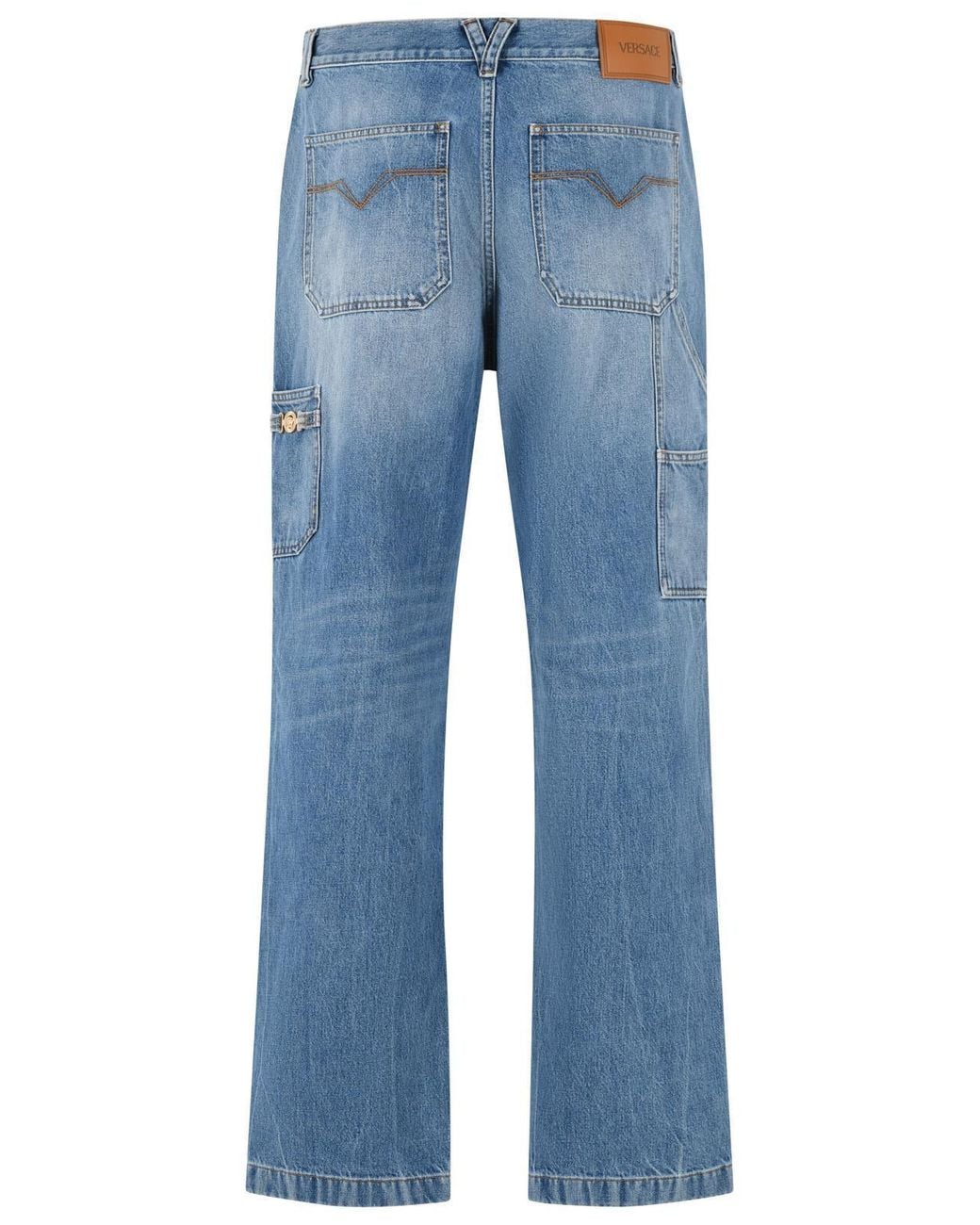Versace Blue Logo Patch Cargo Jeans for men