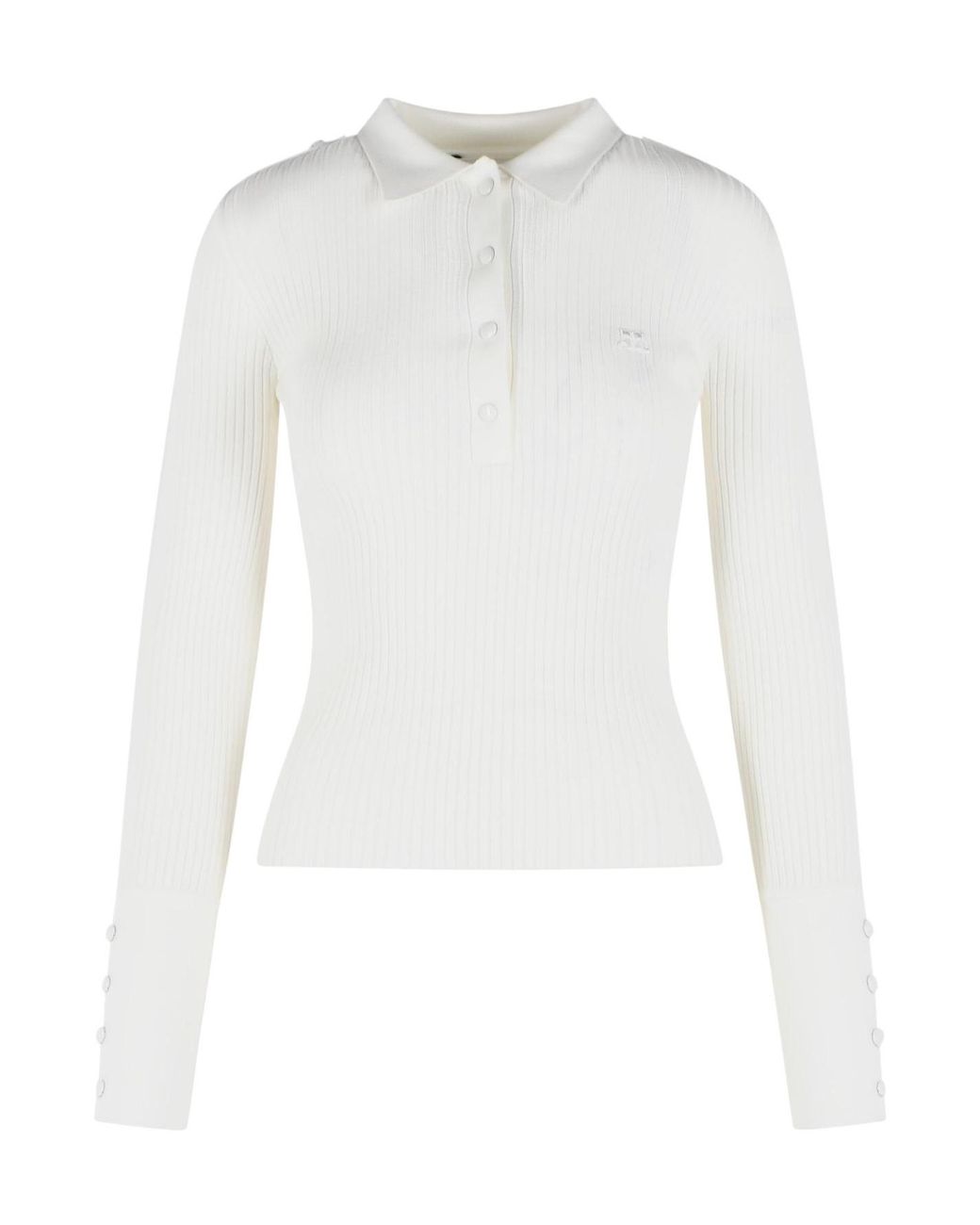 Courreges White Courrèges Ribbed Knit Polo Top