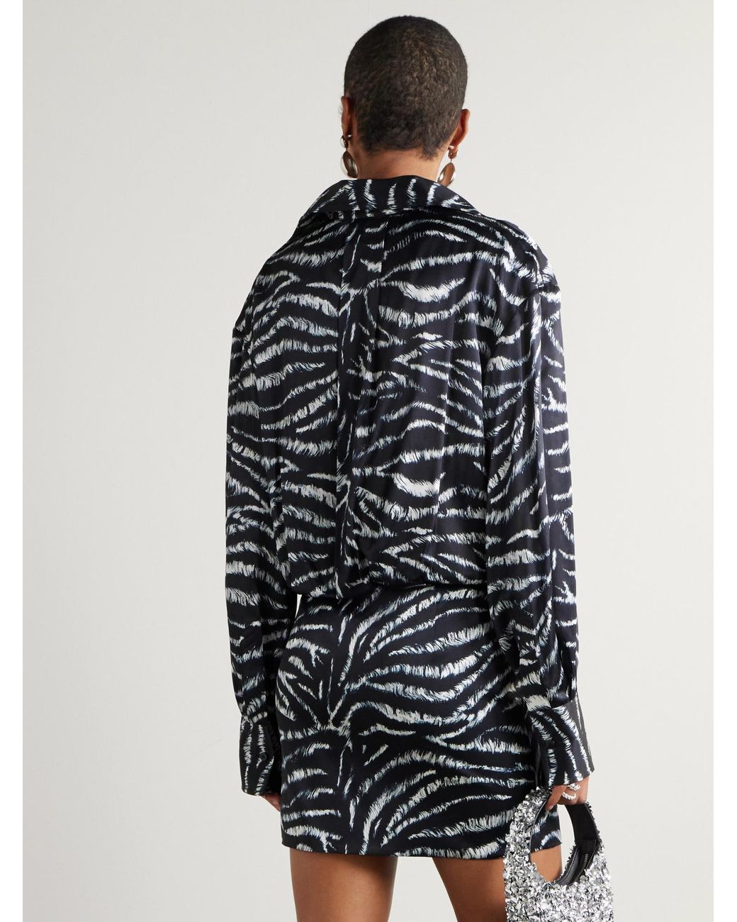 The Attico Blue Zebra-Print Satin Shirt Dress