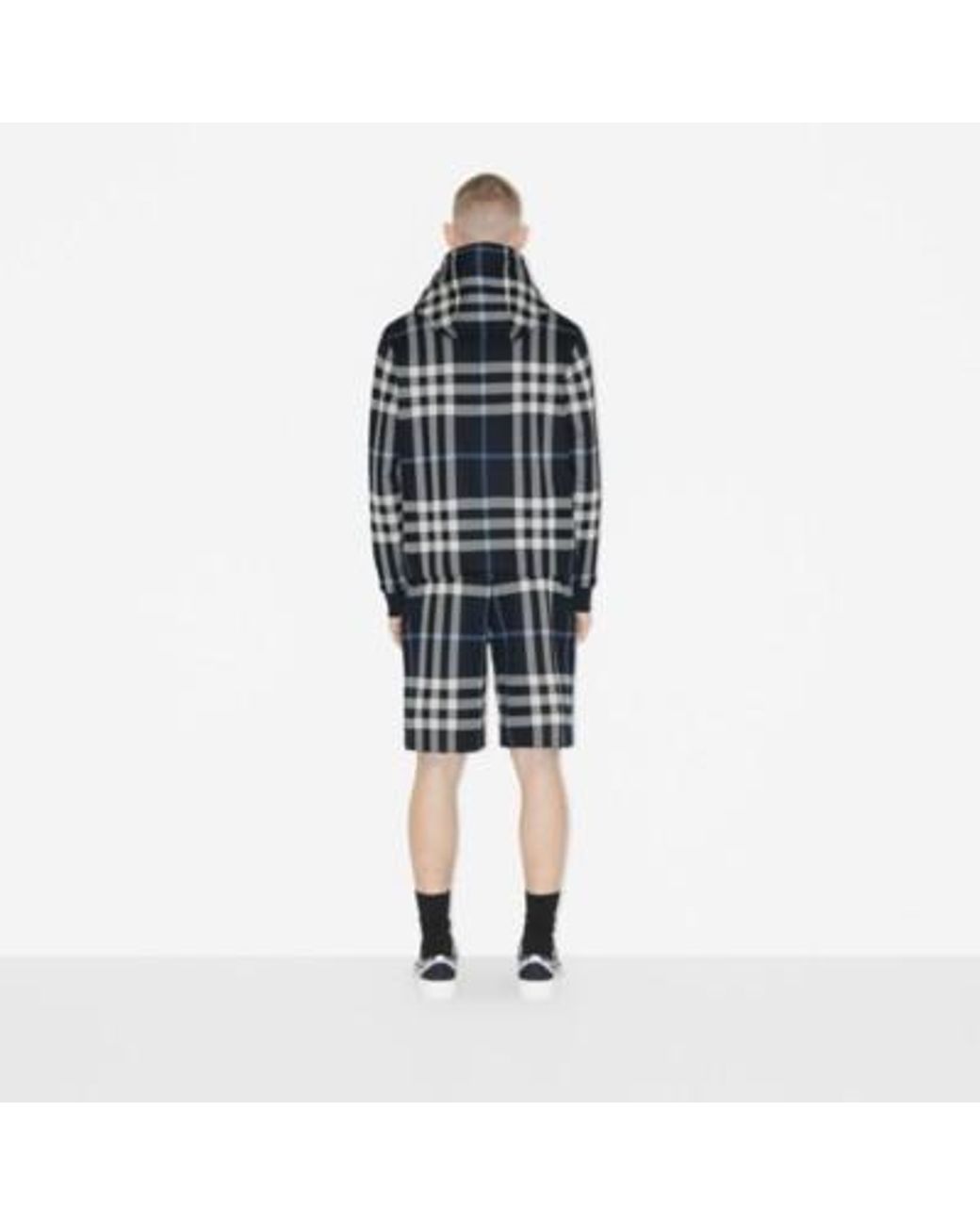 Burberry Blue Check-Pattern Straight-Hem Hoodie for men