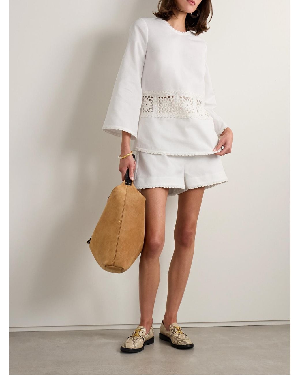 Zimmermann White Maxine Crochet-Trimmed Cotton-Piqué Top
