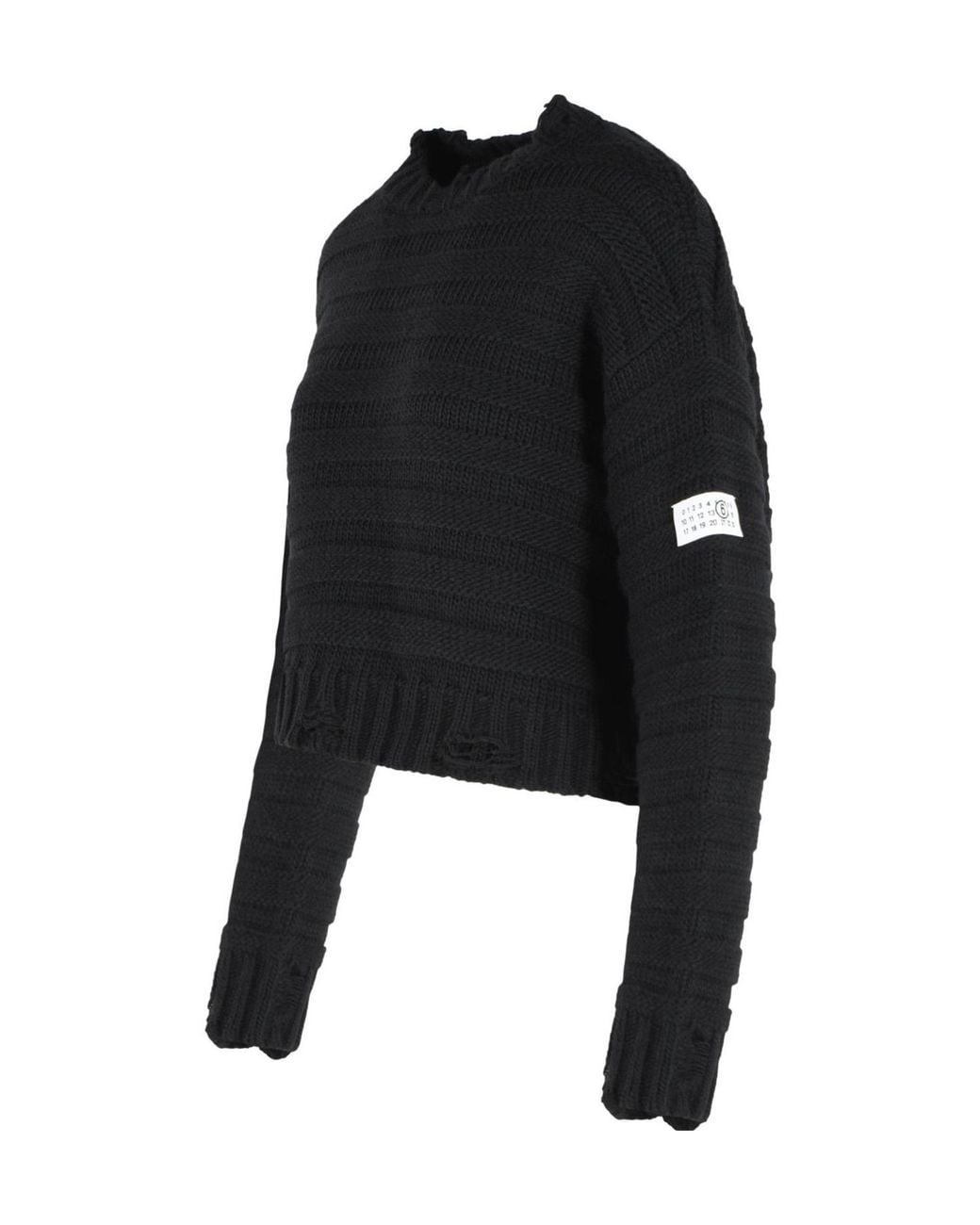 MM6 by Maison Margiela Black Numbers-Patch Distressed Jumper