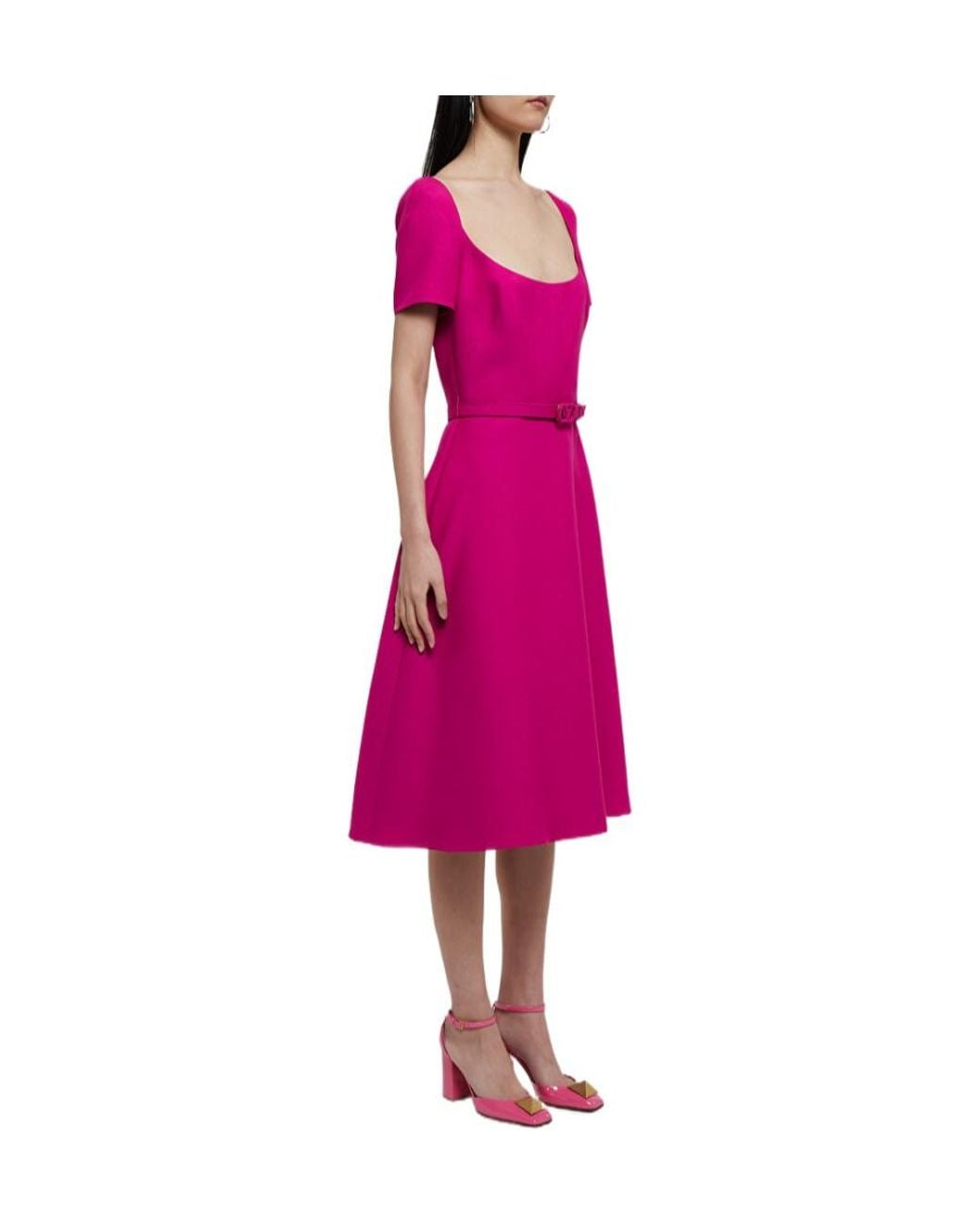 Valentino Pink Logo-Plaque Belted Dress
