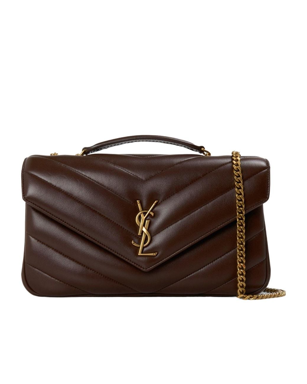 Saint Laurent Brown V-Quilted Leather Handbag